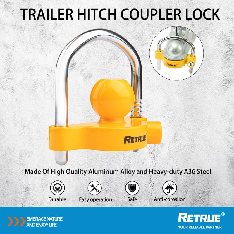 RETRUE Universal Coupler Lock Trailer Locks Ball Hitch Trailer Hitch Lock Adjustable Security Heavy-Duty Steel Fits 1-7/8 Inch, 2 Inch, 2-5/16 Inch Couplers (Pack of 2) - Image 5
